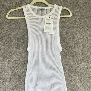 Zara White Ribbed Cut Out Tank Top